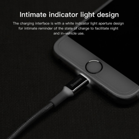Нервущийся Кабель Зарядка Baseus Aluminium Alloy со световым индикатором 1m 2A 8 Pin to USB Black для iPhone/ iPad