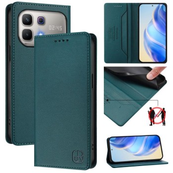 Чехол-книжка RC01 Dual-Folded Magnetic Suction RFID Leather на Infinix Note 60 / 60 Pro — тёмно-зелёный