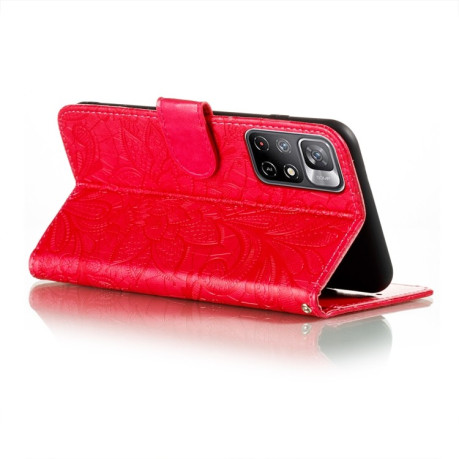 Чехол-книжка Lace Flower для Xiaomi Redmi Note 11 / Poco M4 Pro 5G - красный