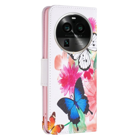 Чехол-книжка Colored Drawing Pattern Invisible для OPPO Find X6 Pro 5G - Two Butterflies