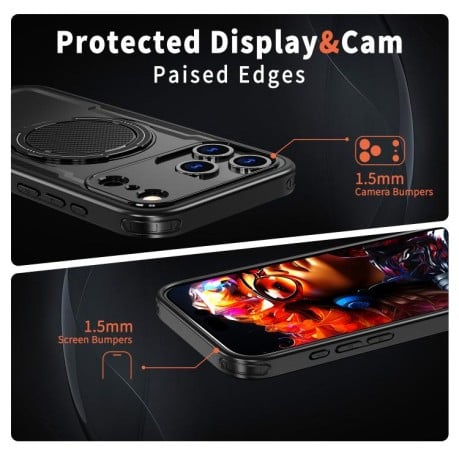 Противоударный чехол kalebol с подставкой 360 с MagSafe на iPhone 17 Pro Max - черный