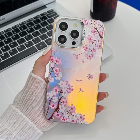 Чехол Electroplating Laser Flower Texture для iPhone 16 Pro - Peach Blossom