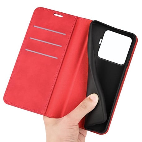 Чехол-книжка в стиле Retro мягкое покрытие Skin Feel деловой дизайн на Xiaomi 15T Pro - красный