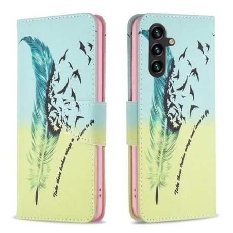 Чехол-книжка Colored Drawing Pattern для Samsung Galaxy A56 5G - Feather
