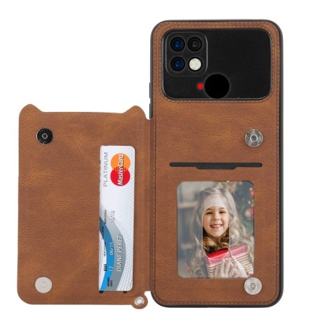 Противоударный чехол Mandala Embossed Card Slots для Xiaomi Poco C40/Redmi 10c - коричневый