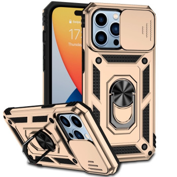 Чохол із шторкою на камеру Sliding Camshield та підставкою на iPhone 14 Pro Max - золотий