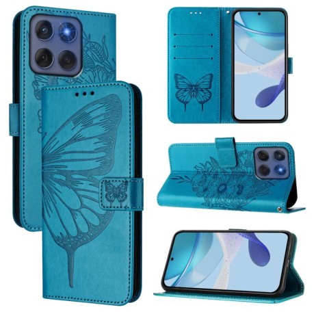 Чехол-книжка Embossed Butterfly для Motorola Edge 5G 2025 / 60 Fusion 5G - синий