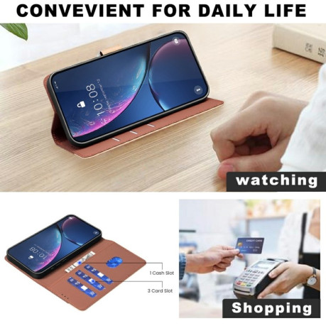 Чехол-книжка Color Matching RFID Anti-theft Leather для Xiaomi Redmi Note 14 5G/Poco M7 Pro 5G - коричневый