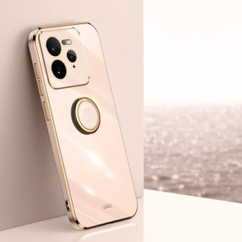 Чехол XINLI Straight Edge с держаталем-подставкой на Realme GT 7 Pro 5G - розовый