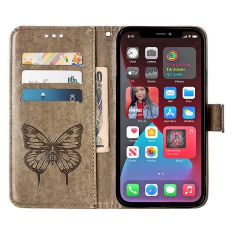 Чехол-книжка Embossed Butterfly для iPhone 14 Pro Max - серый