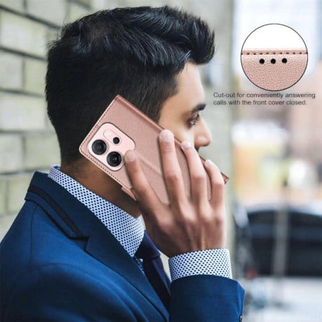 Чехол-книжка Litchi Texture RFID Anti-theft Leather на OPPO Reno14 F 5G - золотой