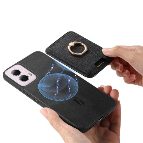 Чехол Retro Cross Leather Ring Vertical Insert Card Bag MagSafe для Motorola Moto G35 5G - черный