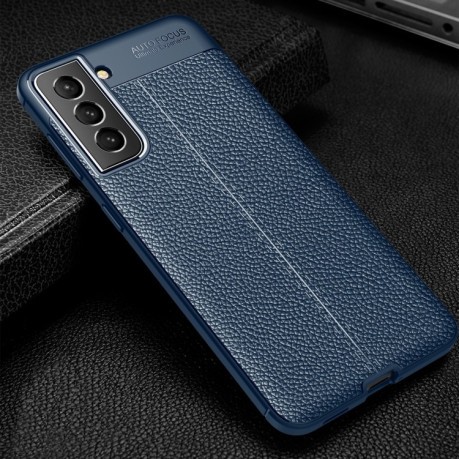 Противоударный чехол Litchi Texture на Samsung Galaxy S21 FE - синий