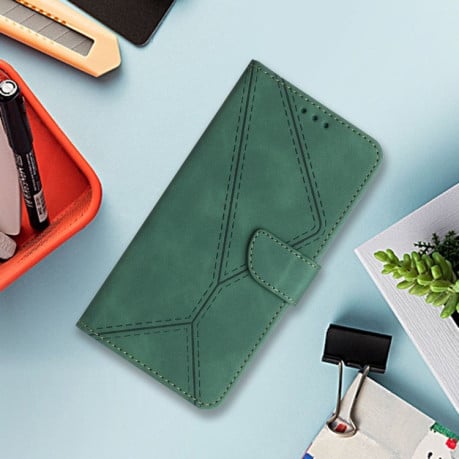 Чехол-книжка Stitching Embossed Leather для  Xiaomi Redmi 13 4G - зеленый