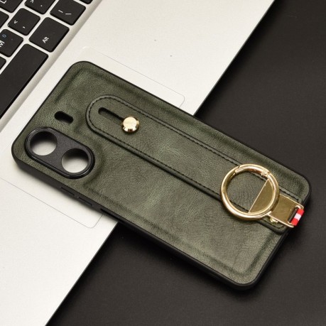 Противоударный чехол Wristband Leather Back для   Xiaomi Redmi 13C/Poco C65 - зеленый