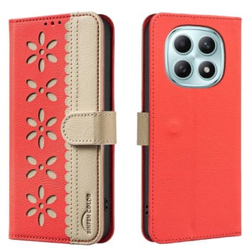 Чохол-книжка Splicing Color Hollow Flower Pattern RFID на Xiaomi Redmi Note 15 Pro 4G Global 163.2mm — червоний