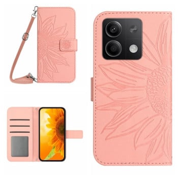 Чохол-книжка Skin Feel з малюнком соняшника на Xiaomi Redmi Note 13 4G Global - рожевий