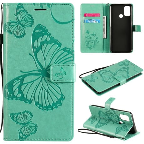 Чехол-книжка Embossed Butterfly для OPPO A53 (2020) / A53s / A33 (2020) / A32 3D - зеленый