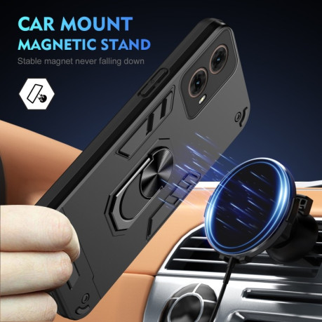 Ударозащитный чехол Shockproof Metal Ring Holder для Motorola Moto G85 - черный