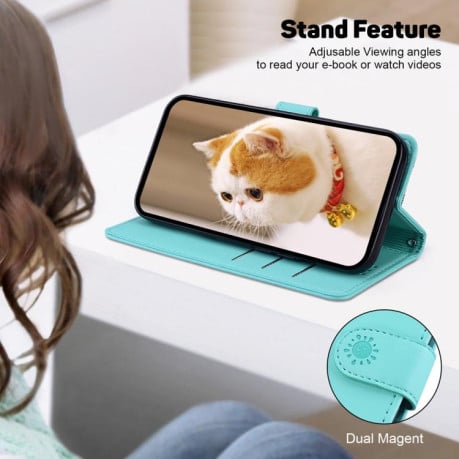 Чохол-книжка Cute Cats з магнітним хлястиком+захист сканування RFID на Xiaomi Redmi 15C 5G / 4G EU 173mm / Poco C85 5G - зелений