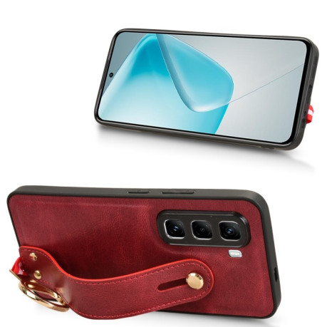 Противоударный чехол Wristband Leather Back для Infinix Hot 50 Pro 4G - красный