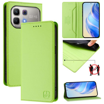 Чехол-книжка RC01 Dual-Folded Magnetic Suction RFID Leather на Infinix Note 60 / 60 Pro — травянисто-зелёный