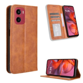 Чехол-книжка Magnetic Buckle Retro Crazy Horse Texture на Motorola Moto G05 / E15 4G - коричневый
