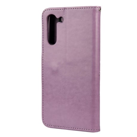 Чехол-книжка Pressed Flowers Butterfly Pattern на Samsung Galaxy S21 FE - фиолетовый