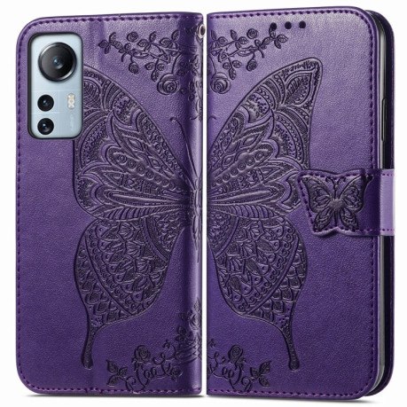 Чехол-книжка Butterfly Love Flower Embossed на Xiaomi 12 Lite - фиолетовый