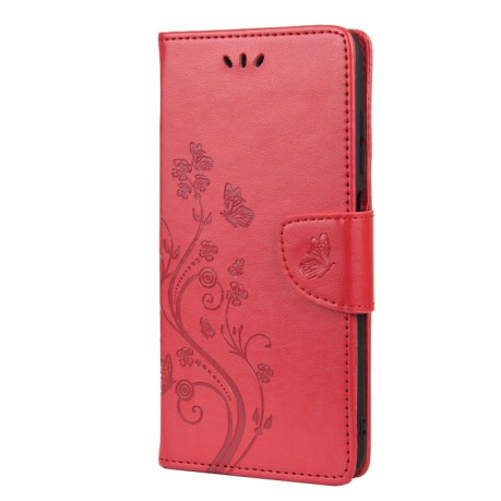 Чехол-книжка Butterfly Flower Pattern для Xiaomi Redmi 10 - красный