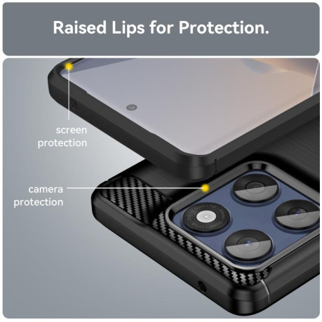 Противоударный чехол Brushed Texture Carbon Fiber на Motorola Edge 60 - черный