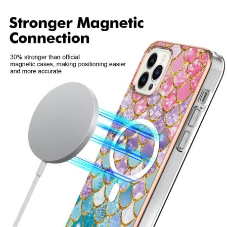 Противоударный чехол Marble Pattern Dual-side IMD Magsafe для iPhone 15 Pro - Scales