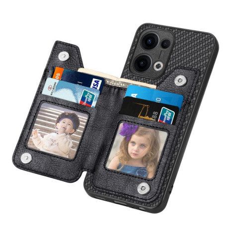 Противоударный чехол Carbon Fiber Card Wallet Ring Holder для OPPO Reno13 Pro - черный
