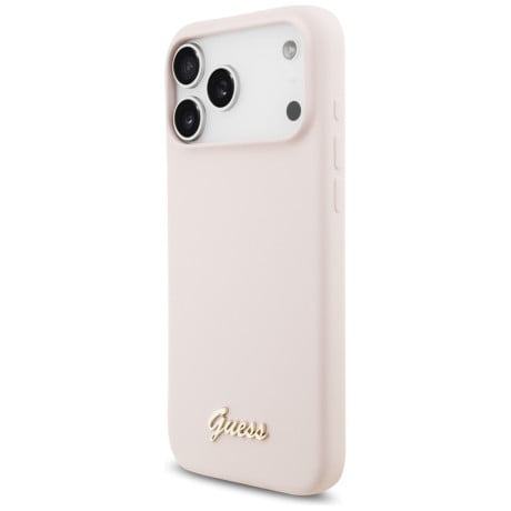 Оригинальный силиконовый чехол Guess Silicone Script Metal Logo с MagSafe на iPhone 17 Pro Max - Pink
