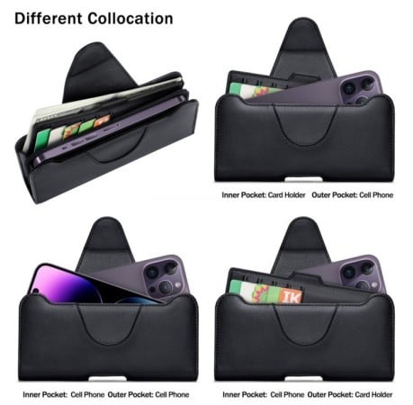 Универсальный чехол NUOKU на диагональ 5.5-6.7 Belt Clip Carrying Pouch с фактурой Litchi и креплением на пояс - черный