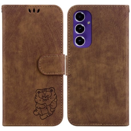 Чехол-книжка Little Tiger Embossed Leather на Samsung Galaxy S24 FE 5G - коричневый