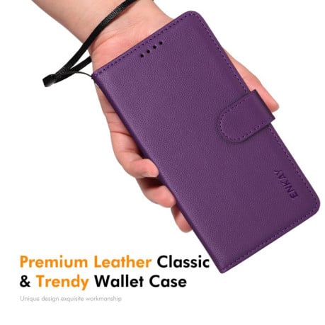 Чохол-книжка ENKAY RFID Blocking Wallet Kickstand з фактурою Litchi та магнітним хлястиком на Samsung Galaxy S25 FE 5G - чорний