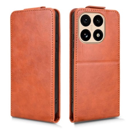 Флип-чехол Magnetic Vertical Flip Leather на Xiaomi 15T 5G - коричневый