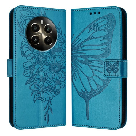 Чехол-книжка Embossed Butterfly для Realme 12+ Global/Narzo 70 Pro - синий