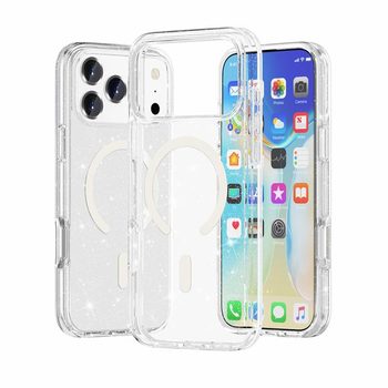 Противоударный чехол Terminator Style Glitter Powder MagSafe Magnetic на iPhone 18 Pro Max / 17 Pro Max — белый