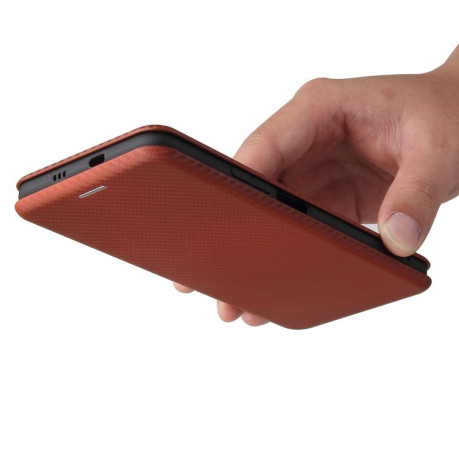 Чехол-книжка Carbon Fiber Texture на Xiaomi Mi 11i/Poco F3/Redmi K40/K40 Pro - коричневый