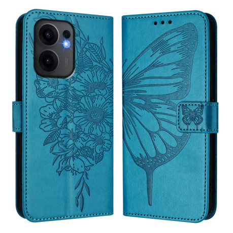 Чехол-книжка Embossed Butterfly для OPPO Reno13 F/Reno13 FS- синий