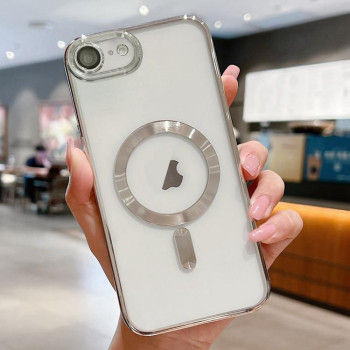 Противоударный чехол Electroplating (Magsafe) для iPhone 16e - серебристый