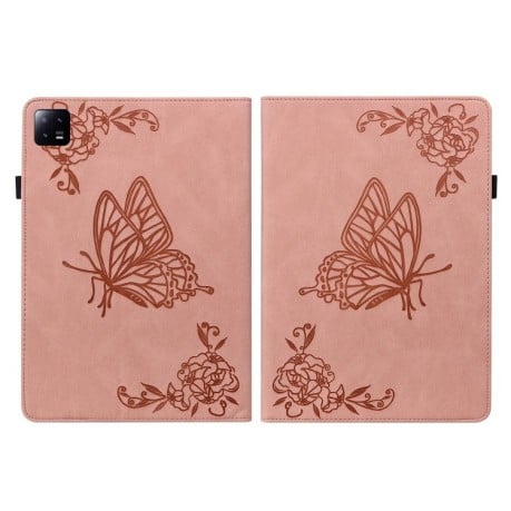 Чохол-книжка Butterfly Flower Embossed Leather для Xiaomi Pad 6 / Pad 6 Pro - розовое золото