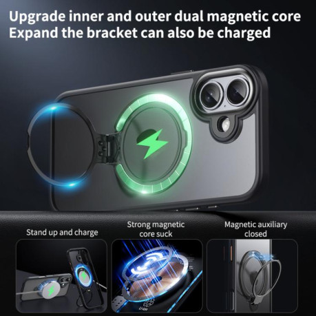 Противоударный чехол Double Ring MagSafe Magnetic Holder для iPhone 17 - синий