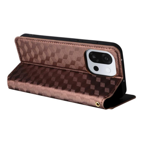 Чехол-книжка Cubic Grid Calf Texture для OnePlus 13T - коричневый