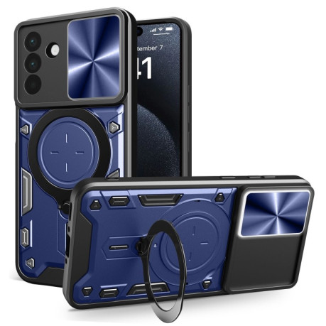 Противоударный чехол CD Texture Sliding Camshield Magnetic Holder на  Samsung Galaxy A56 5G - синий