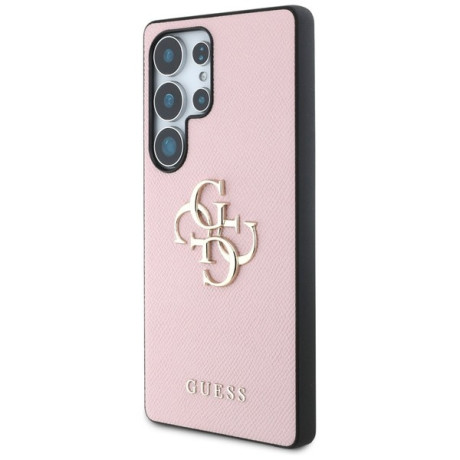 Оригинальный чехол Guess Grained Big 4G Logo Small Classic Logo для Samsung Galaxy S25 Ultra - Pink