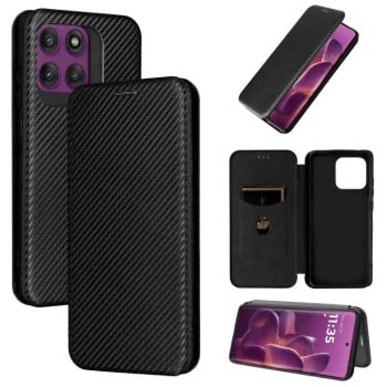 Чехол-книжка Carbon Fiber Texture на Motorola Edge 60 Pro - черный