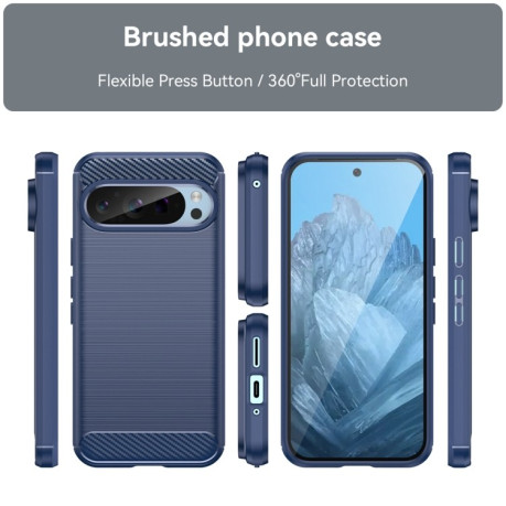 Протиударний чохол Brushed Texture Carbon Fiber на Google Pixel 9 Pro 5G - синій